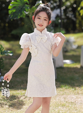 女童旗袍白色国潮儿童中国风礼服走秀宝宝连衣裙小女孩唐装夏季女