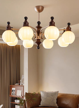 法式中古风客厅吊灯美式复古实木高级感餐厅2025新款全屋中山灯具