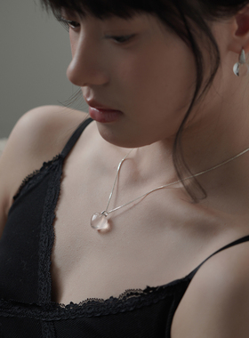 原创设计 小众冰橘粉晶项链925纯银可调节软萌爱心月亮治愈能量