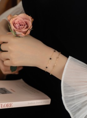 LEMON STUDIO  一见钟情 进口14K包金小优雅小性感黑尖晶双层手链