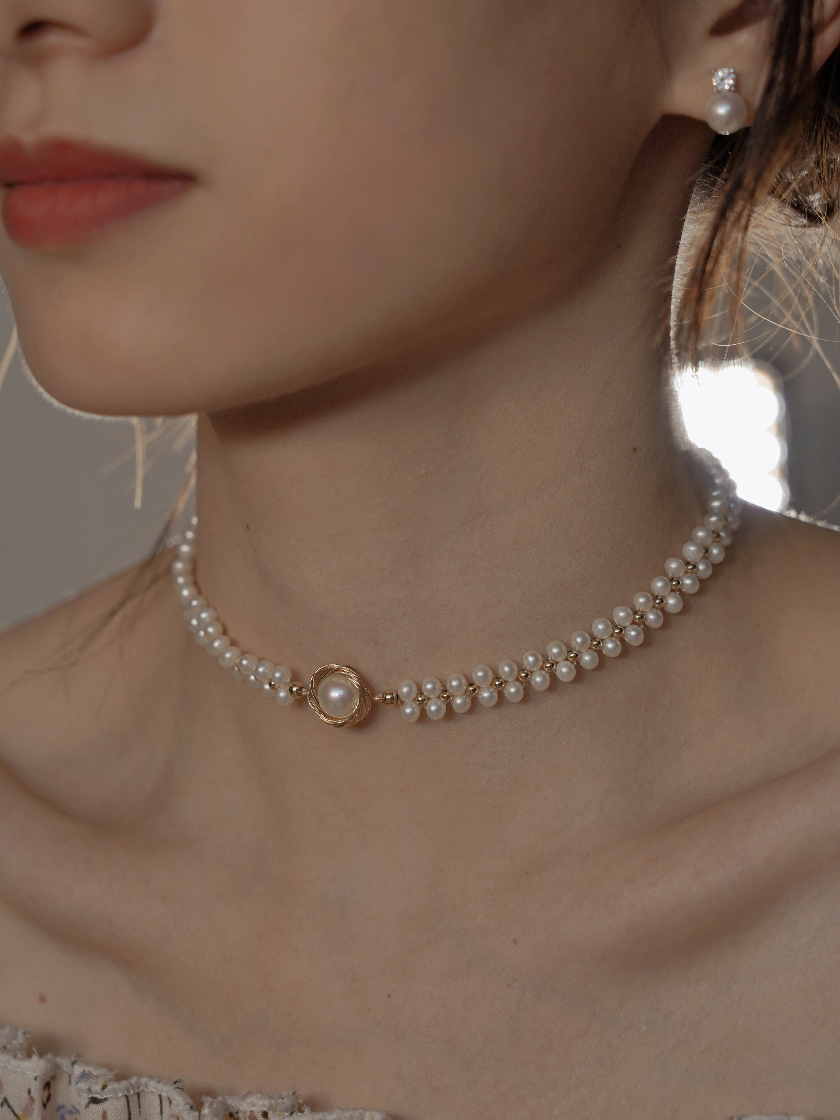 choker仙女女法式金蕾丝淡水珍珠