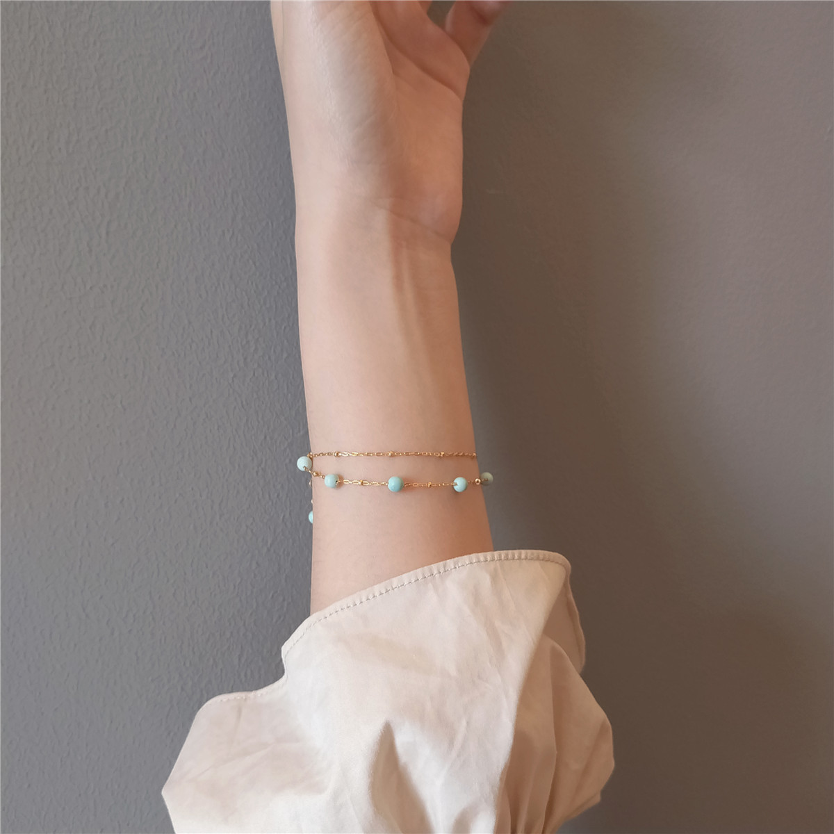 LEMON 设计款 十二月生辰石天然原矿绿松石小清新文艺双层手链