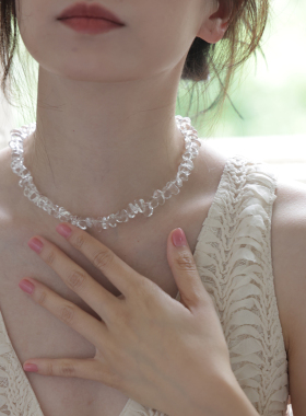 925纯银不规则白水晶锁骨链