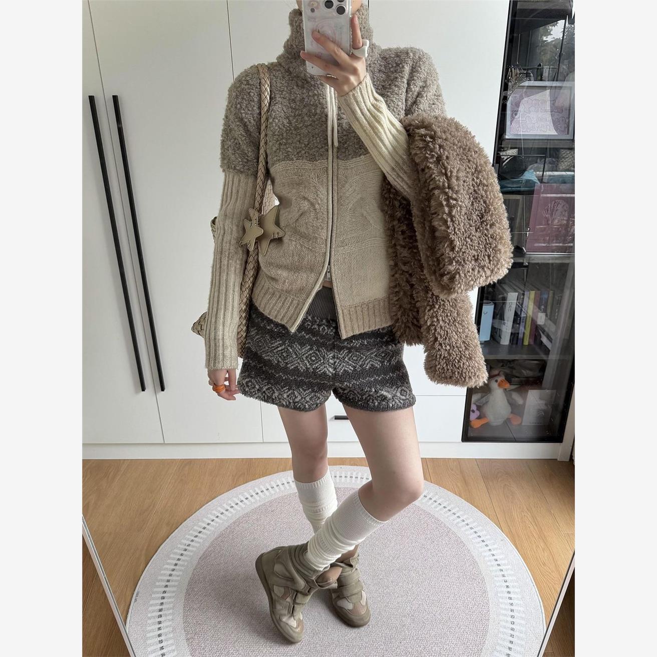 美式复古针织开衫外套女