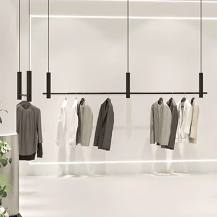 服装 店吊杆黑色钢丝绳高低调节挂衣架子吊顶悬挂 店吊架婚纱架女装