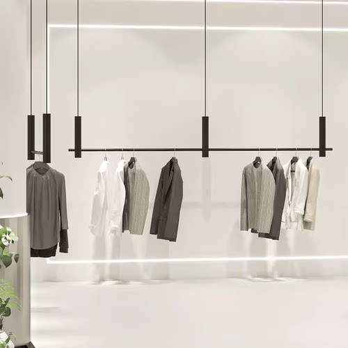 黑色高低调节服装店吊杆钢丝绳