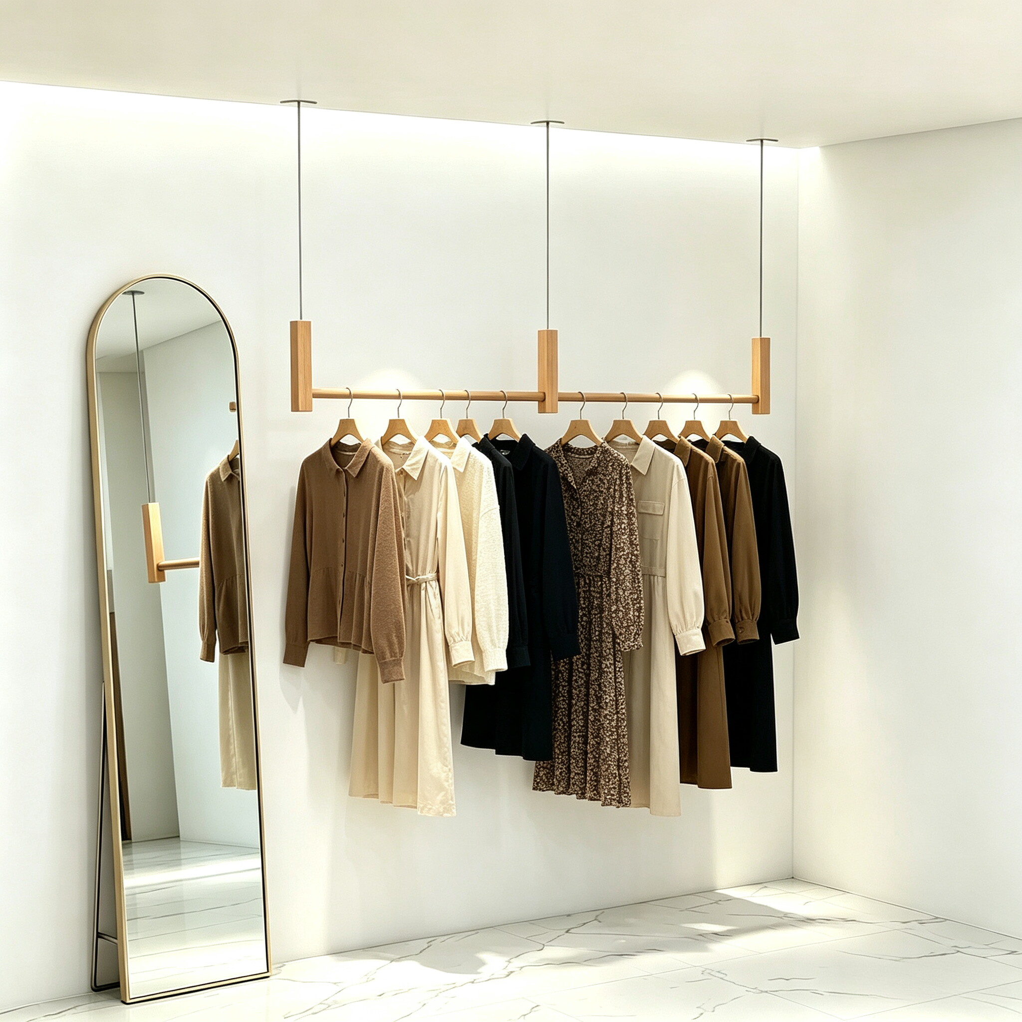 女装店挂衣架悬挂架仿原木色服装店展示架实体店吊顶架陈列架吊杆