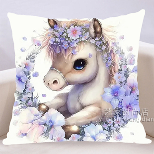 生肖马抱枕十字绣小件手工线绣十二生肖属相马到成功客厅沙发靠枕