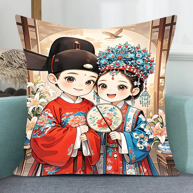 2026新款十字绣线绣客厅手工刺绣喜结良缘抱枕套简单结婚喜庆小件