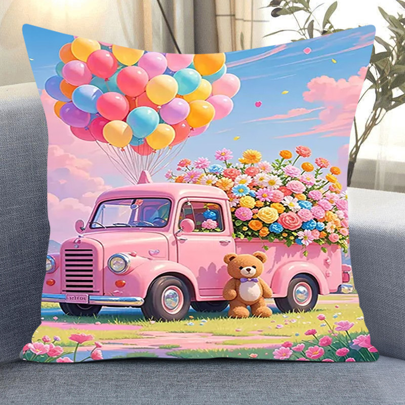 浪漫花车十字绣抱枕新款线绣客厅小件卧室儿童房满绣小清新自己绣