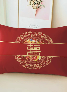 中式婚庆抱枕十字绣小件简单刺绣客厅沙发卧室床头结婚靠枕长方形