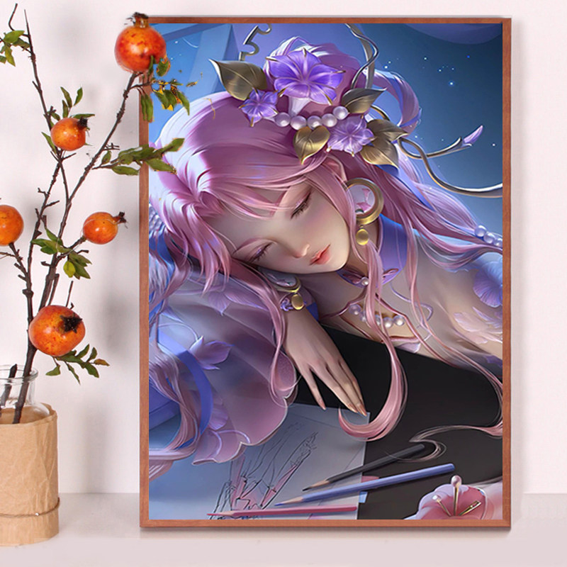 卡通动漫钻石画2021新款满钻王昭君乞巧织情点贴钻十字绣线绣卧室