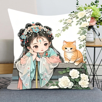 古风少女与猫咪十字绣2025新款线绣印花抱枕客厅手工简单diy礼物