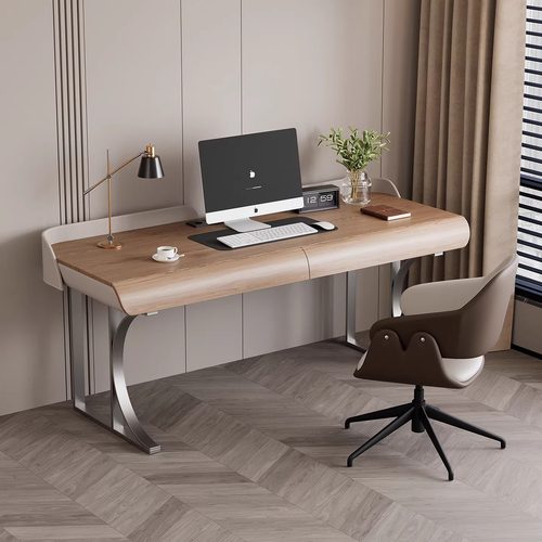 意式极简高级感书桌家用书房简约办公桌胡桃木饰面现代轻奢电脑桌