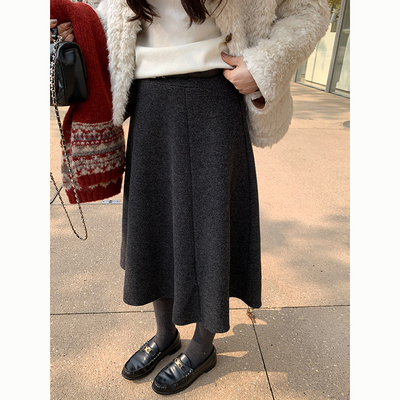 Peanut 花生糖 加绒羊毛呢垂感伞裙冬季新款宽松显瘦A字半身裙女
