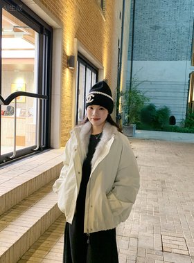 Peanut 花生糖 环保毛领茧型棉服外套冬季新款韩版宽松派克外套