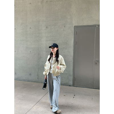 Peanut花生糖 拼接设计感休闲直筒卫裤秋季新款宽松显瘦休闲裤