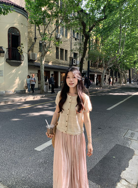 Peanut 花生糖 亚麻钩花冰丝短袖小衫夏季新款小众设计感上衣女