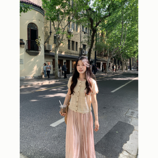 Peanut 花生糖 亚麻钩花冰丝短袖小衫夏季新款小众设计感上衣女