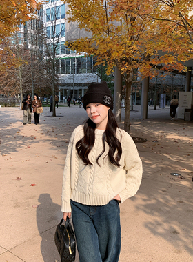 Peanut 花生糖 复古加厚圆领麻花毛衣秋冬新款显瘦保暖内搭针织衫