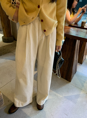 Peanut花生糖 复古回潮灯芯绒直筒休闲裤秋季新款宽松显瘦阔腿裤