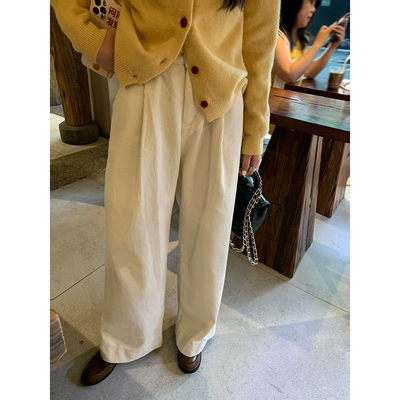 Peanut花生糖 复古回潮灯芯绒直筒休闲裤秋季新款宽松显瘦阔腿裤