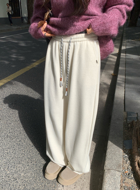 Peanut 花生糖 设计感双腰头加绒垂感直筒裤冬季新款宽松休闲裤