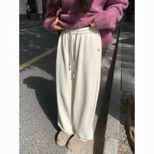 Peanut 花生糖 设计感双腰头加绒垂感直筒裤冬季新款宽松休闲裤
