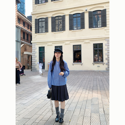 Peanut 花生糖 花边法式条纹衬衫女春季新款气质设计感长袖衬衣