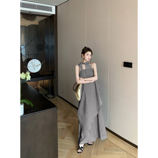 原版面料  设计感法式复古连衣裙2026夏季轻熟风名媛吊带裙别致挂