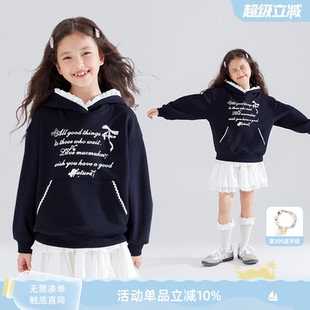 sorona棉花边领蝴蝶结印花连帽卫衣透气儿童柔软女童 芭蕾舞集
