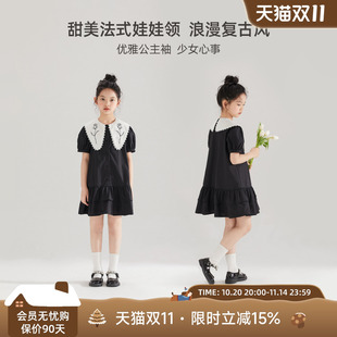女童黑色连衣裙夏中大童公主裙女孩裙子儿童礼服裙 甜心赫本裙