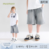 陨石星球 子男童夏季 自带凉感 中裤 新款 质感水洗灰牛仔短裤