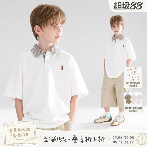 MUCMUKN【拉夫假日】全棉7A抑菌凉感拼格POLO衫短袖T恤男童26夏新