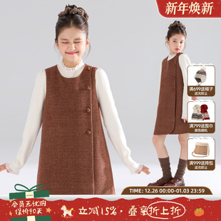 质感格纹30羊毛呢连衣裙子新年女童25冬新款 MUCMUKN 焦糖暖冬