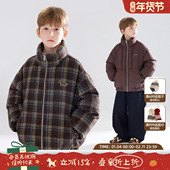 双面穿格子羽绒服90安心绒男女童25冬新款 MUCMUKN 巴恩小狗