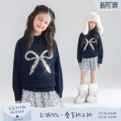 MUCMUKN 100%美丽诺羊毛亮片蝴蝶结毛衣新年女童冬新 闪闪派对