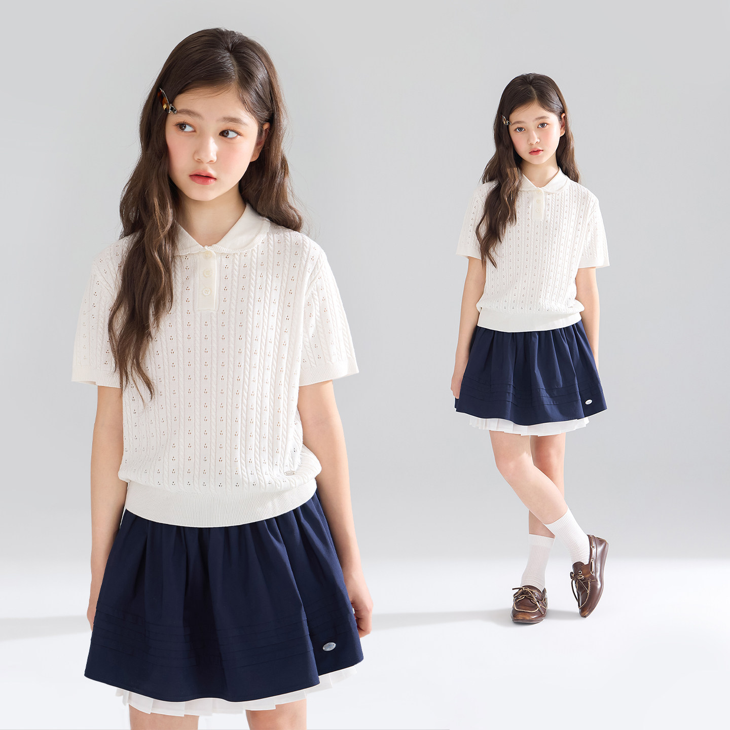 MUCMUKN【缪甜学院】冰丝莱赛尔棉镂空麻花花边领针织短袖女26夏