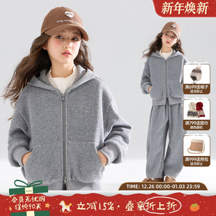 一体绒外套裤 缪系高级灰卫衣套装 子女童冬新 松弛周末 MUCMUKN