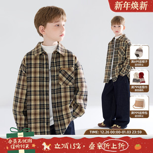 新款 MUCMUKN 磨毛上衣男童冬季 百搭夹棉格子衬衫 伯克利日记
