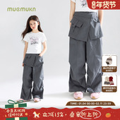 自带叠穿buff 假两件裙裤 设计工装 裤 子轻盈透气甜酷百搭灰女童