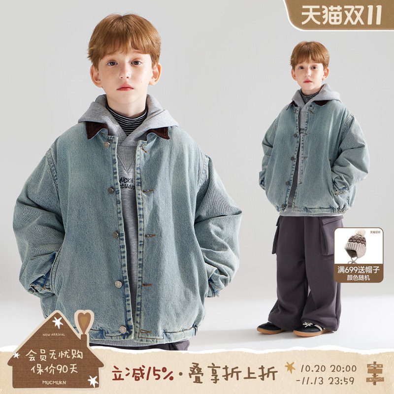 【街头巴恩】潮牌牛仔夹克灯芯绒翻领夹棉冬季外套男童新款