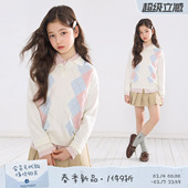 羊毛混纺女童春 学院复古菱格翻领毛衣Polo衫 MUCMUKN 缪系甜心