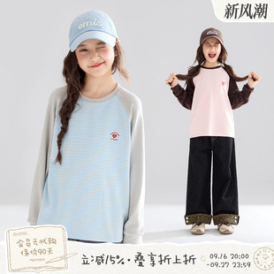 MUCMUKN【海盐草莓挞】软糯打底衫T恤撞色插肩长袖爱心标女童秋装