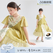 一字盘扣小衫 刺绣欧根纱女童新中式 立体绣花飘逸腰裙 清风碧荷