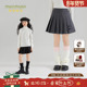 女童磨毛百褶短裙春秋冬新款 裙子中大童毛呢腰裙蝴蝶结织带半身裙