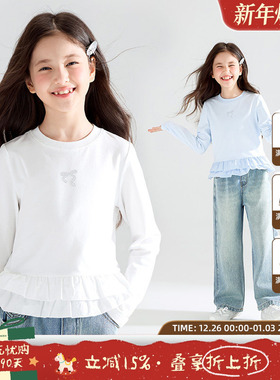 【云梦芭蕾】20莱赛尔70棉蝴蝶结烫钻T恤蛋糕花边长袖女童新款