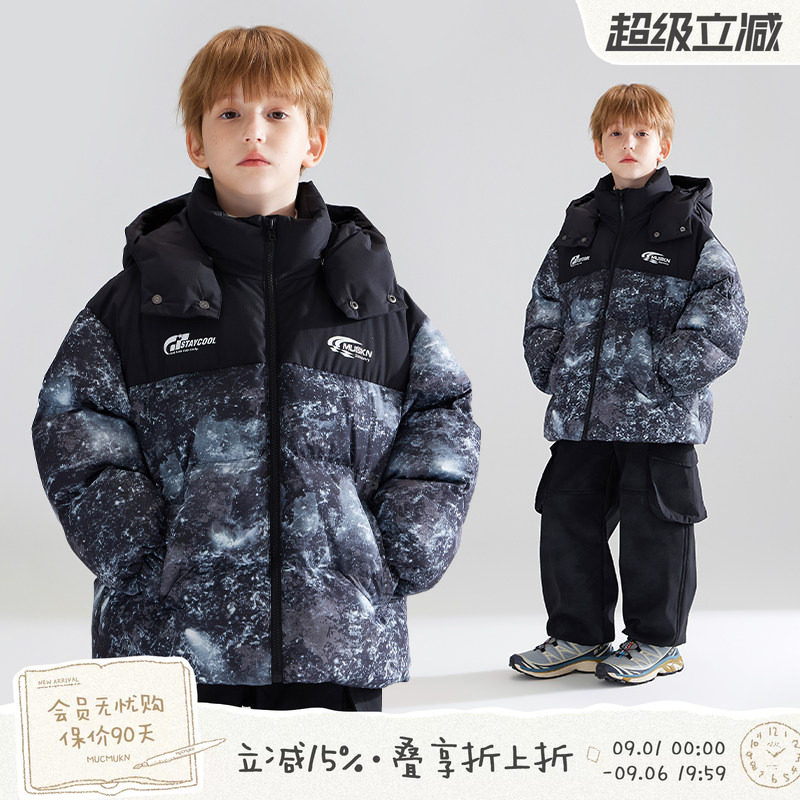 MUCMUKN童装 冬装高充绒强防水90安心绒星空印花羽绒服男童图片