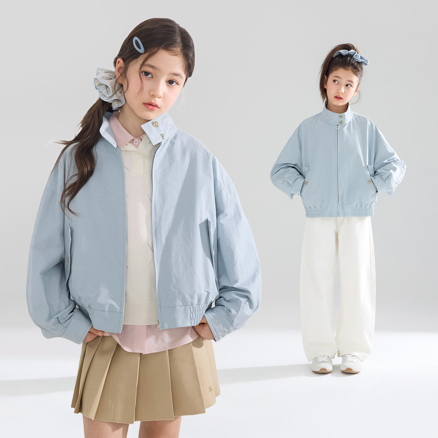 MUCMUKN【清爽海盐蓝】miu系立领纽扣夹克质感棉锦外套女童秋款图片
