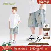 中裤 男童 王 点点涂鸦软软凉感牛仔短裤 街头艺术家 百搭短裤